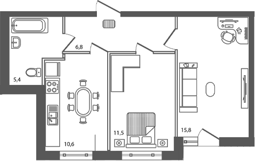 Планировка: 2-комн. квартира 50,1 м²