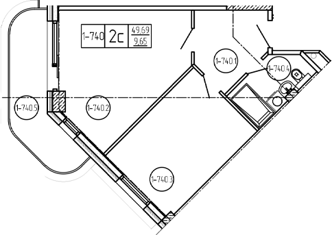 Планировка 1-комнатная 59,5 м²
