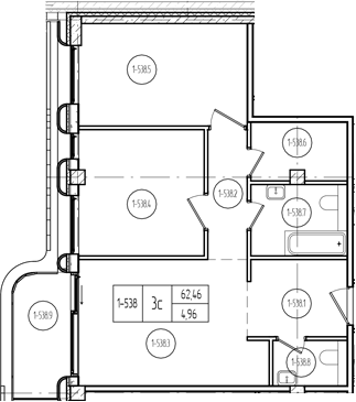 Планировка 2-комнатная 67,84 м²