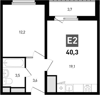 Планировка 2-комнатная 40,3 м²