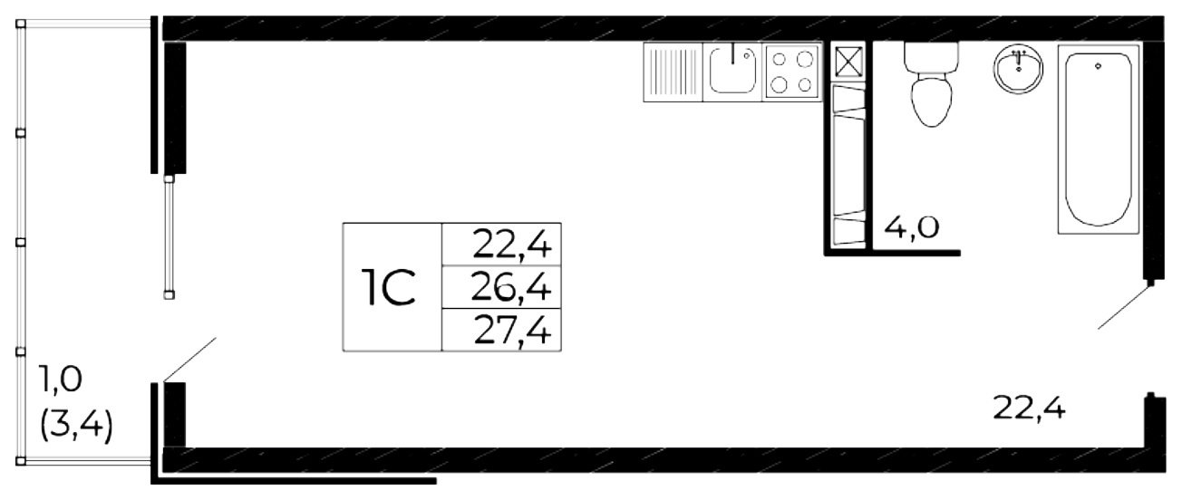 Планировка Студия 27,4 м²