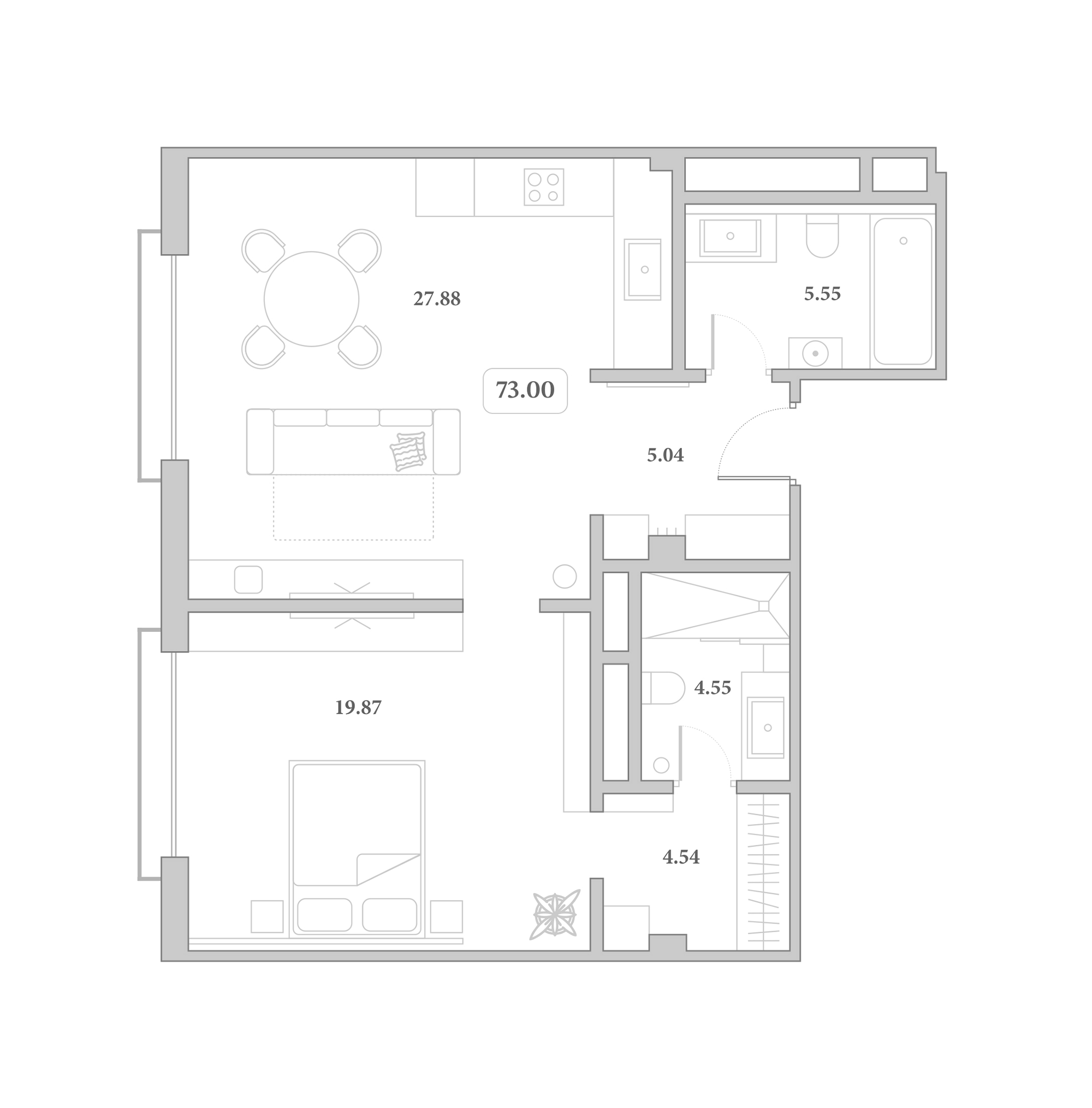 Планировка 2-комнатная 73 м²