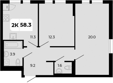 Планировка 2-комнатная 58,3 м²