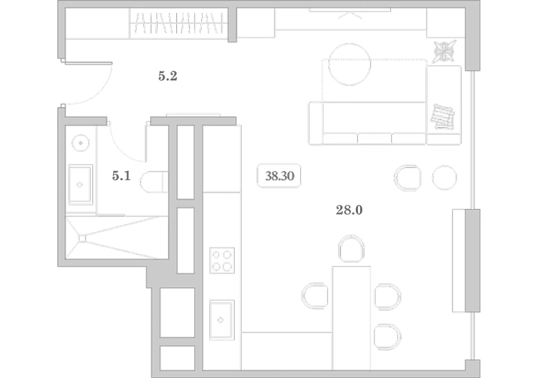 Планировка Студия 38,3 м²