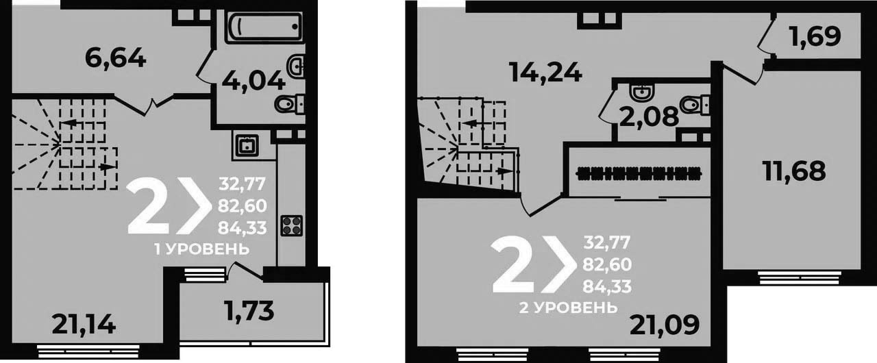 Планировка 3-комнатная 84,33 м²
