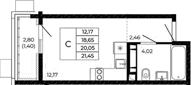 Планировка Студия 21,45 м²