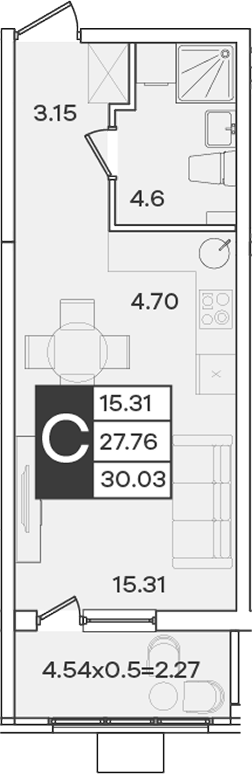 Планировка Студия 30,03 м²