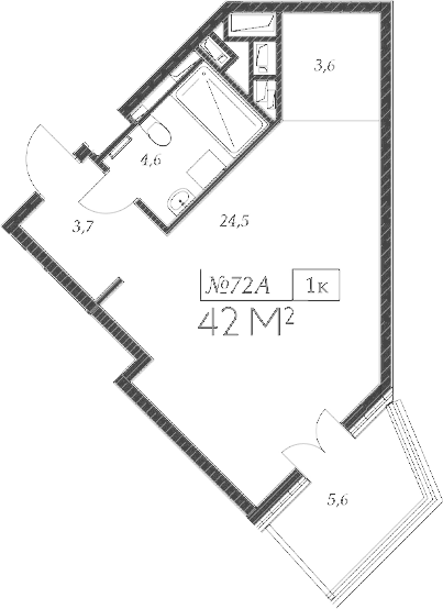 Планировка Студия 42 м²