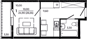 Планировка Студия 26,55 м²