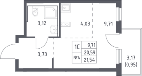 Планировка Студия 21,54 м²