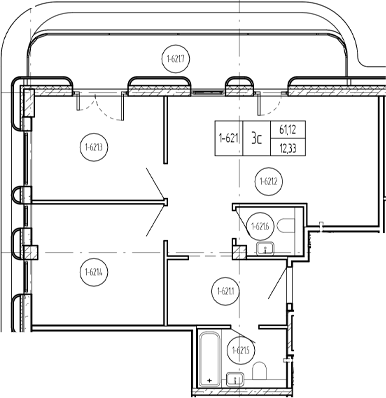 Планировка 3-комнатная 75,74 м²