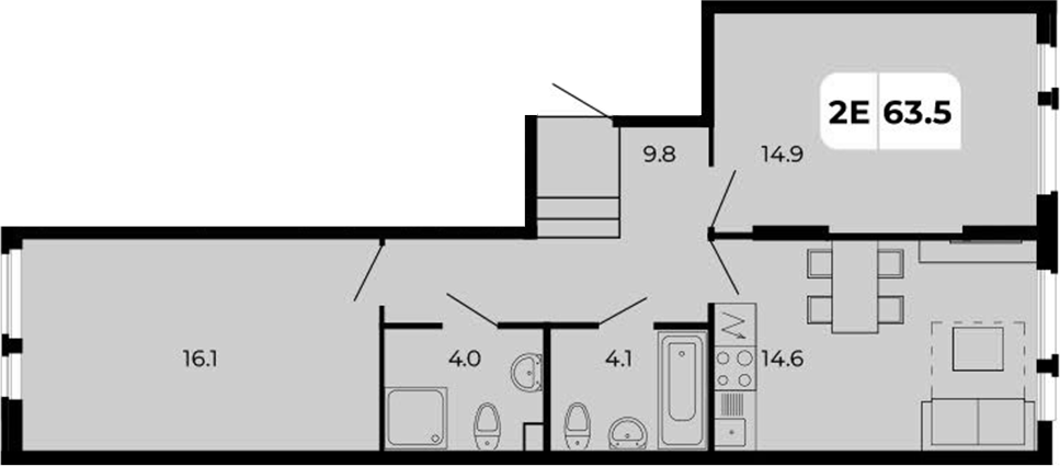 Планировка 3-комнатная 63,5 м²