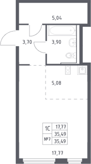 Планировка Студия 35,49 м²