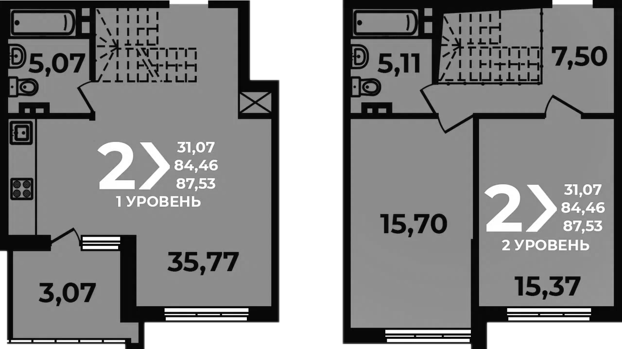 Планировка 3-комнатная 87,53 м²