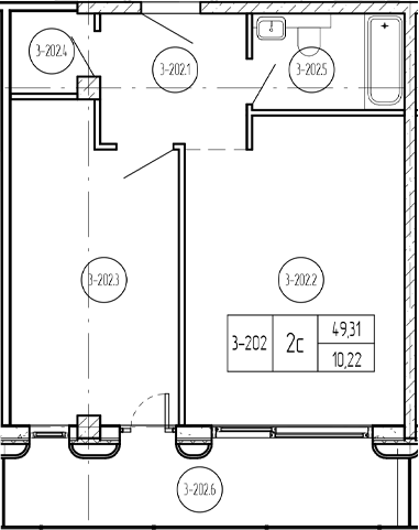 Планировка 2-комнатная 59,44 м²