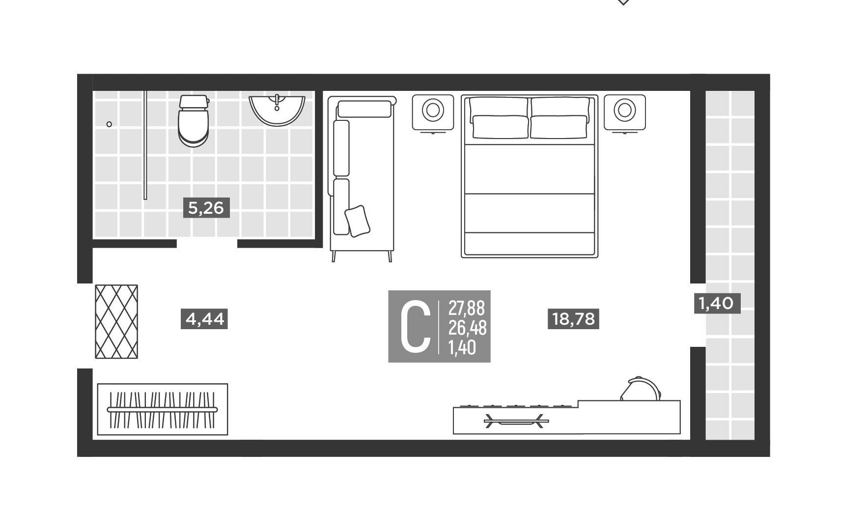 Планировка Студия 27,88 м²