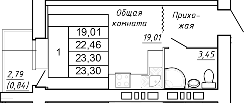 Планировка Студия 23,3 м²