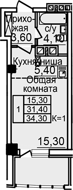 Планировка Студия 31,4 м²