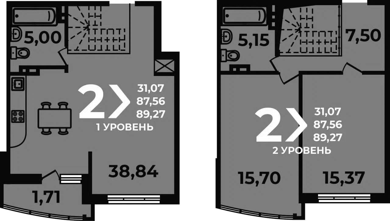 Планировка 3-комнатная 89,27 м²