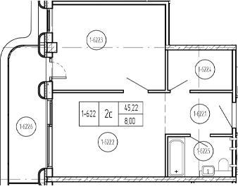 Планировка 2-комнатная 53,16 м²