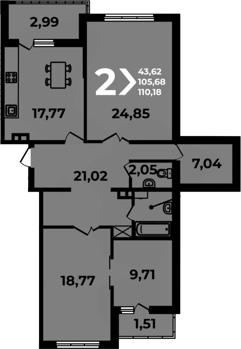 Планировка 3-комнатная 110,18 м²