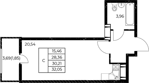 Планировка Студия 32,05 м²