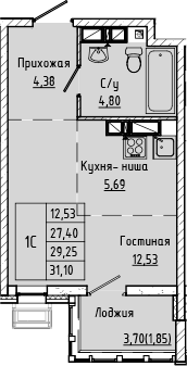 Планировка Студия 29,25 м²