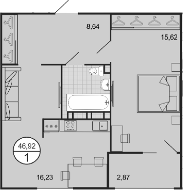 Планировка: 2-комн. квартира 53,8 м²