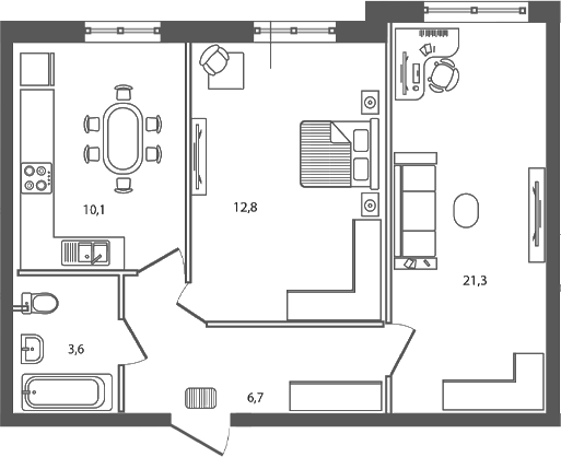 Планировка: 2-комн. квартира 54,5 м²