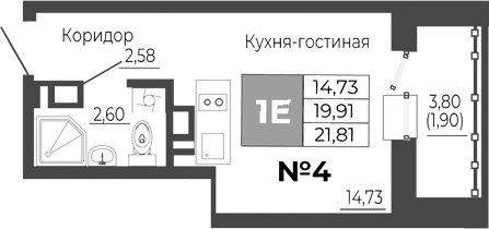 Планировка Студия 21,81 м²