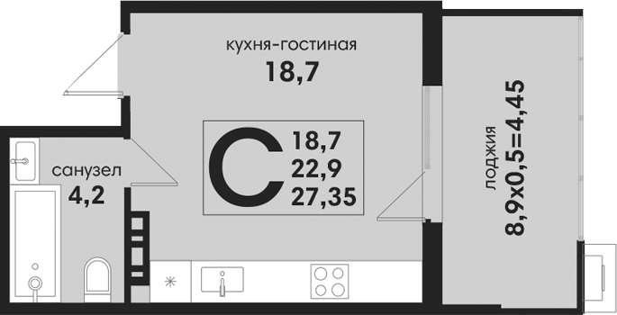 Планировка Студия 27,35 м²