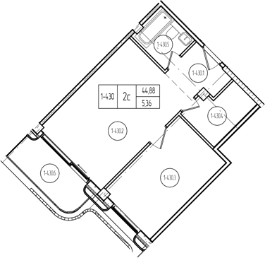 Планировка 2-комнатная 50,25 м²