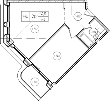 Планировка 1-комнатная 51,96 м²