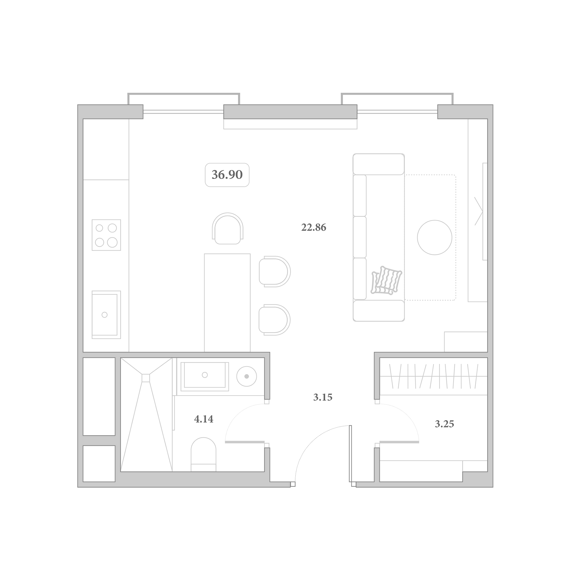 Планировка Студия 36,9 м²
