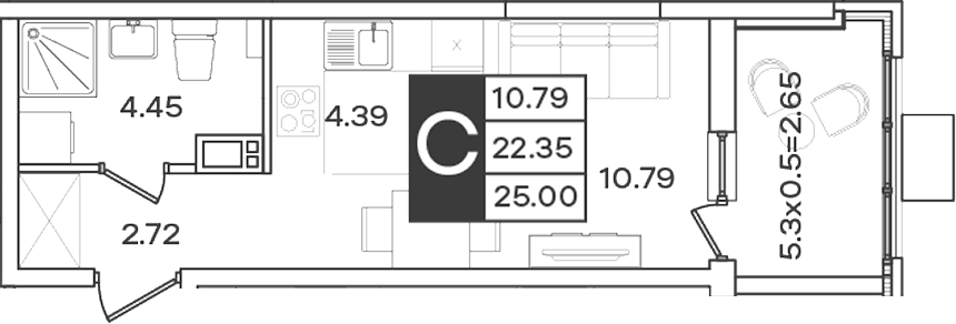 Планировка Студия 25 м²