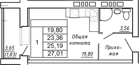 Планировка Студия 27,01 м²
