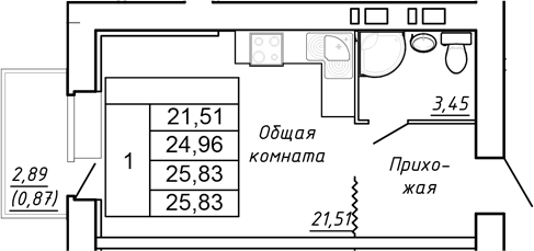 Планировка Студия 25,83 м²