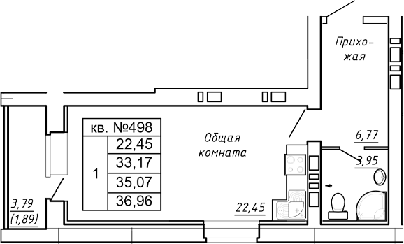 Планировка Студия 36,96 м²