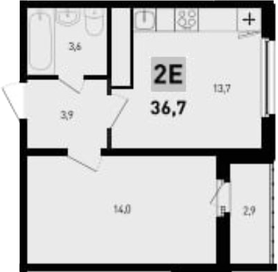 Планировка 2-комнатная 36,7 м²