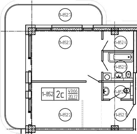 Планировка 1-комнатная 70,3 м²