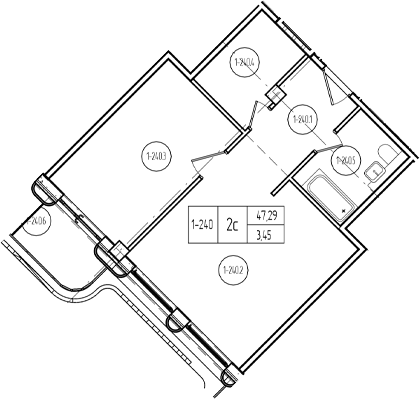 Планировка 2-комнатная 49,96 м²