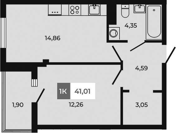Планировка 1-комнатная 41,01 м²