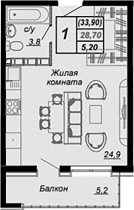 Планировка Студия 32,3 м²
