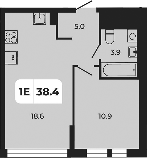 Планировка 2-комнатная 38,4 м²