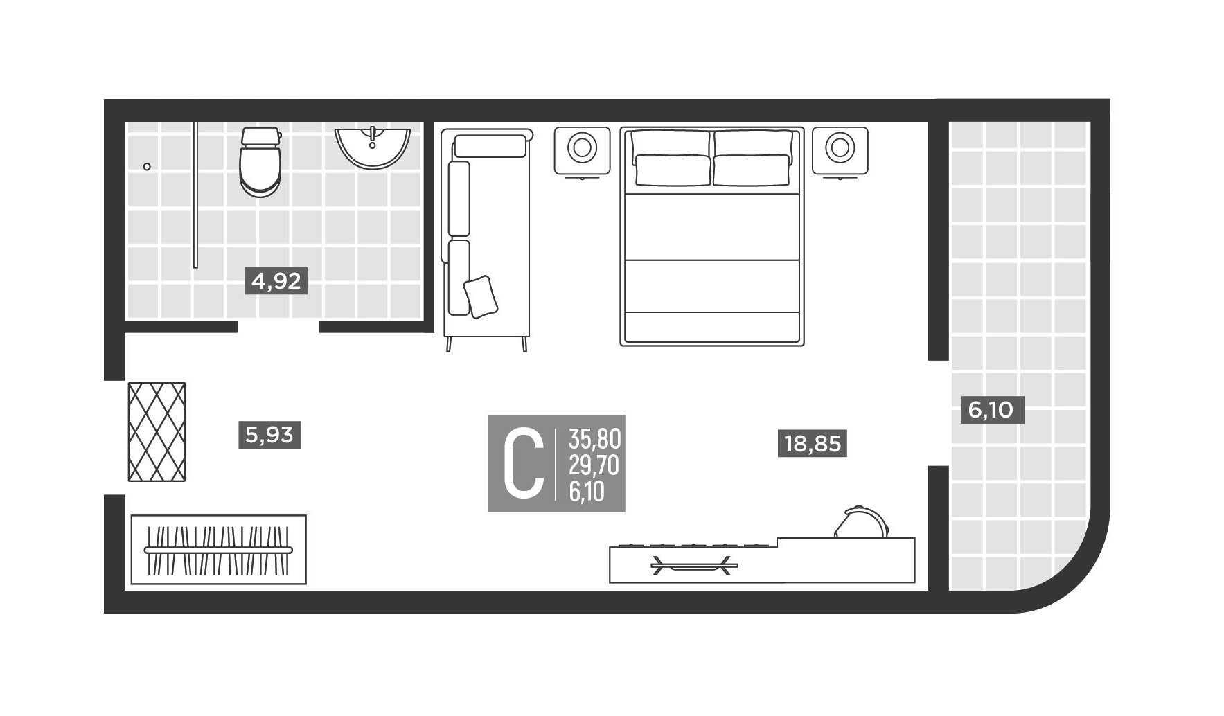 Планировка Студия 35,8 м²