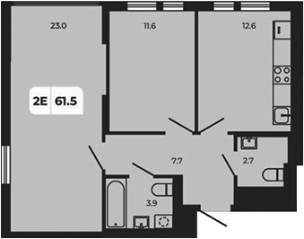 Планировка 3-комнатная 61,5 м²