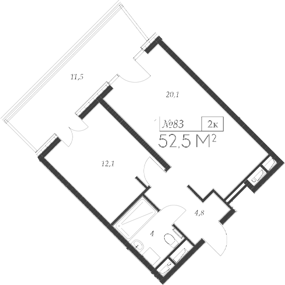 Планировка Студия 52,5 м²