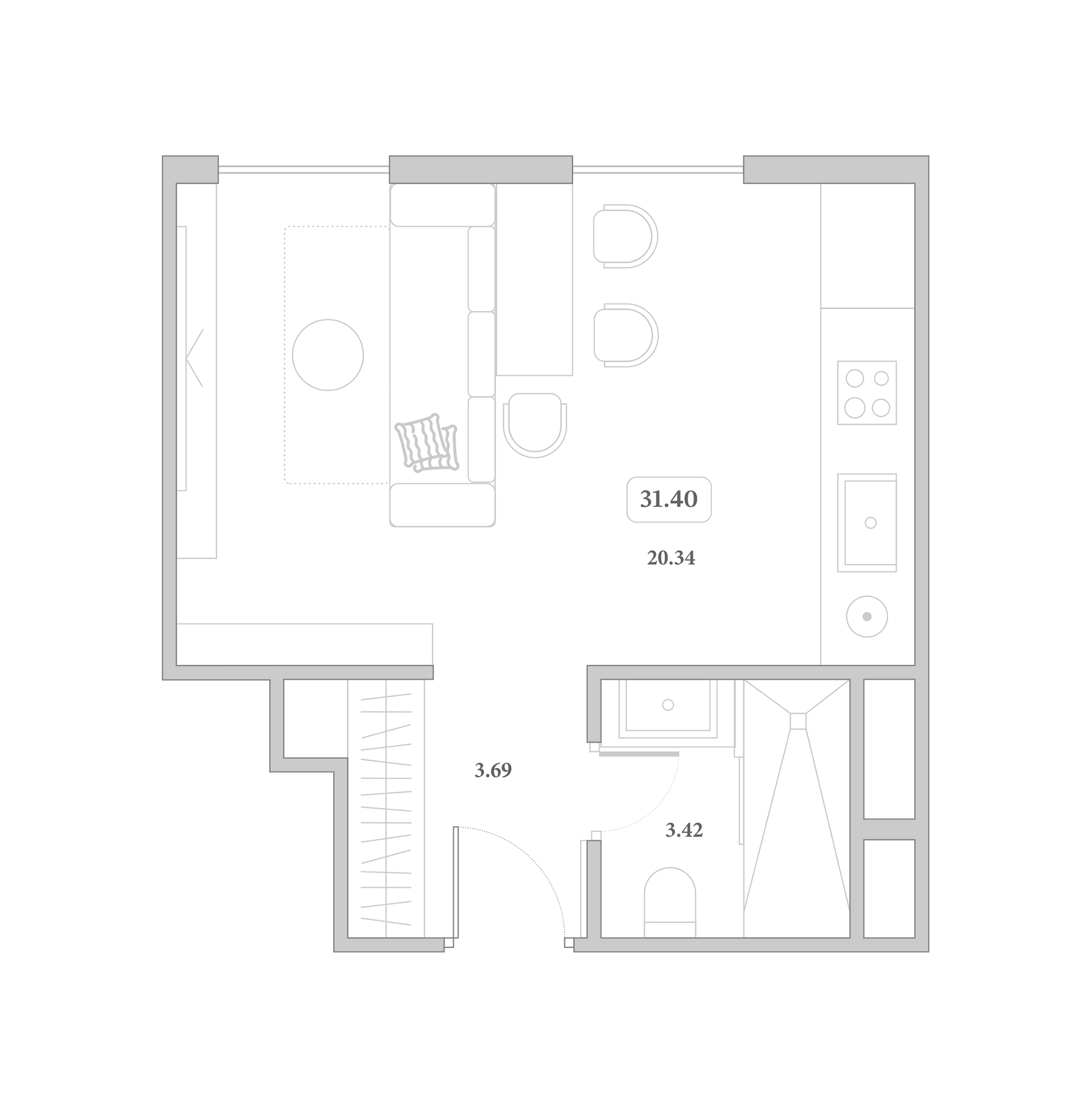 Планировка Студия 31,4 м²