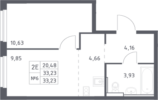Планировка 2-комнатная 33,23 м²