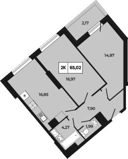Планировка 2-комнатная 65,02 м²